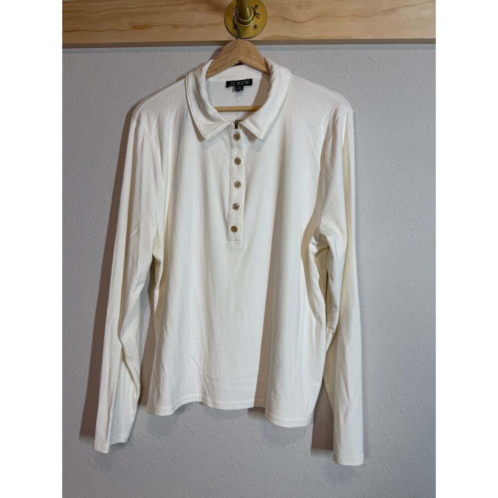 Women's J. Crew Cream Colored‎ Long Sleeve Button Front Polo Size XXL NEW